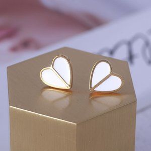 Kate Spade Heritage Small Heart Stud Earrings - WHITE with Dust Bag